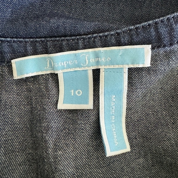Draper James Chambray Ruffled Dark Denim 100% Cotton Shift Dress Size 10 - Picture 6 of 10